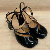 Ins stiliaus Madingi Moteriški Siurbliai su Skeltais Pirštais iš Patentuotos Odos Pavasaris Vasara Stori Aukšti Kulniukai Slingbacks Moteriški Tabi Stambūs Laisvalaikio Batai 35 brown