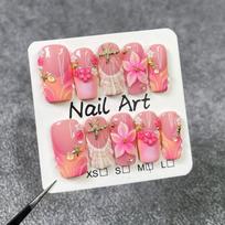 3D Floral Gradient Ocean Style Press-On Nails Sweet French Tips Women Cute Chic Nail Art Set Small white