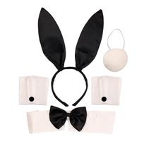 Easter Bunny Costume Set Rabbit Ear Headband Cuff Collar Bow Tie and Rabbit Tail Dress Accessories for Christmas Halloween sets One Size juoda