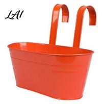 Detachable Hook Flower Containers Metal Hanging Planter Pot with Drainage Holes Hooks Multi Purpose Storage Buckets Balcony Railing Plant tamsiai oranžinės spalvos
