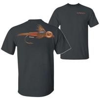 Simms Nymph skraidanti marškinėliai, Precision Fishing masalo grafikos marškinėliai su Realis L brown