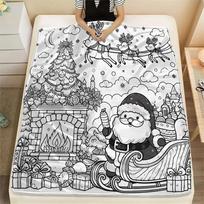 Pasidaryk pats dažymo pledas Tinka & - Zentangle Kalėdinės scenos su Kalėdų Senelio rogutėmis, elniais, eglute ir dovanų dėžute | Atsipalaidavimo dažymo knygos puslapiai | Flanelinis Th 75X95CM gray