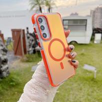 Suitable for Samsung Galaxy A56 A36 A26 A16 A06 A55 A54 A53 A35 A34 5G 4G Luxury Metal Camera Frame Gradient Magnetic Safe Cover Samsung A04 A04S oranžinė