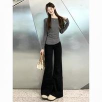 Spicy Girl Black Low-Rise Micro-Flare Loose Fit Women's Jeans M juoda