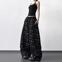 Women's Black Star Print Wide-Leg Sweatpants Small juoda