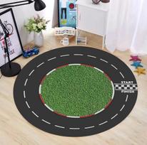 Race Track, Race Track Rug, Round Racetrack Rug, Round Racing Car Rug, Boys room rug, Round Rug for Kidsroom Rug 100cm gray