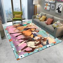 Cartoon Spirit Riding Free Horses 3D Carpet Rug for Home Living Room Bedroom Sofa Doormat Decor,kid  Area Rug Non-slip Floor Mat 40x60cm