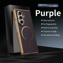 For Samsung Galaxy Z Fold 7 6 5 4 3 Kevlar texture magnetic anti-drop anti-fingerprint film foldable phone case For Galaxy Z Fold 3 violetinė