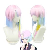 45cm Lucy Cosplay Wig Anime Cyberpunk Edgerunners Cosplay Lucyna Kushinada Multicolor Gradient Heat Resistant Hair Wig (as the picture,Pink-) white