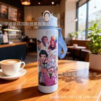 750Ml Water Bottle Cartoon K-Pop Demon Hunters Printed Large Capacity Drinking Cup Portable Outdoor Sports Water Cup Children Kid Gift 750ml black