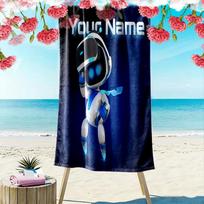 Custom Name ASTRO BOT Print Beach Towel, Large Soft Quick Dry Towel for Beach Camping Swimming -HE11 70cmx140cm(27x55inch) white