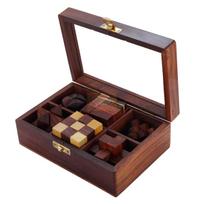 Shriji Crafts Medinis Dėlionės Žaidimas Rankų Darbo 6 in 1 Dėlionės Žaidimų Rinkinys Galvosūkis Paaugliams ir Suaugusiems & Vaikams 7X5X2.5 INCHES ruda