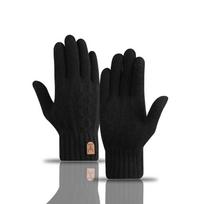Žieminės Šiltos Pirštinės Ekranui Plius Aksomas Storas Megztas Dviračių Pirštines One Size juoda