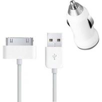 Câble et Chargeur Voiture - PHONILLICO - iPhone 4/4S/3G/3GS - 1M - USB 30 Broches - Blanc balta