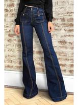 2026 Spring Retro High-Waisted Micro-Flare Slimming Women's Jeans XL tamsiai mėlyna spalva