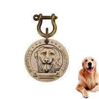 1PC Pet ID tag, dog cat bronze nameplate tag, personalized address number, dog collar ID pendant beige