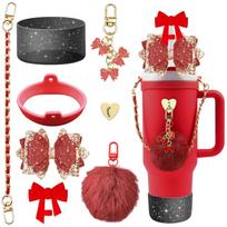 Stanley Cup Accessories Set: Straw Cap, Keychain Pendant, Silicone Sleeve, Hand Strap, Pom-Pom Excludes cup and straw red