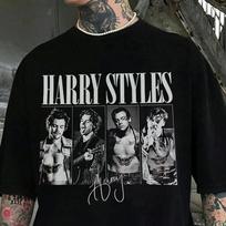 Harry Styles signature graphic 2026 Summer T shirt Cotton Unisex Men‘s Women's T-Shirt Y2k Casual Fans Popular Streetwear Tee L black