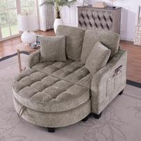Daugiafunkcinė sofa, 2 viename sofa-lova, pufas su daiktadėže, kvėpuojantis audinys, ekologiškas eukalipto mediena, mažas svetainės, darbo kambario, miegamojo, rudos spalvos 132 x 129 x 93 cm ruda