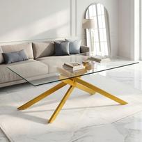 Kavos staliukas su grūdinto stiklo stalviršiu, aukso spalvos metalinis rėmas, stačiakampio formos prabangus dizainas, svetainei-A46/P120/G60 cm 120 x 60 x 46 cm auksas