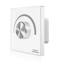 Šviesos intensyvumo reguliatorius su stiklo apdaila S1-K, baltas, valdymas TRIAC + RF 2.4GHz, 1 kanalo išėjimas.