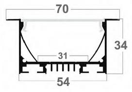 LED profilis su sklaidytuvu, įleidžiamas PD02 2000x70(54)x34 mm