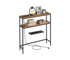 Konsolinis staliukas su integruotomis elektros rozetėmis ir USB prievadais LUVOR 80x20 cm rudas/juodas