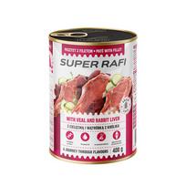 Super Rafi šlapias šunų maistas su veršiena ir triušienos kepenėlėmis, 400 g