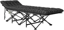 Outsunny sulankstoma kempingo lova, kelioninė lova su šonine kišene, čiužiniu, neslystanti, svečių lova, atlaikanti iki 150 kg, lauko, Oksfordo audinys, juoda, 190 x 67 x 37 cm