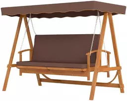 „Outsunny“ 2-in-1 sodo sūpynės su gulto funkcija, 3 vietų medinės sodo sūpynės, medinės sūpynės su stogeliu ir sėdimąja dalimi, suoliukas-sūpynės iki 330 kg, sodui, terasai, 236x130x181 cm, rudos