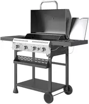 Outsunny dujinis grilis, 12 kW, 4+1 degikliai, nerūdijančio plieno grilio vežimėlis su šoniniu degikliu, termometru, grotelėmis, kaitlente, butelių atidarytuvu ir šoninėmis lentynomis, dujinis grilis balkonui, stovyklavimui, 135 x 55 x 103 cm