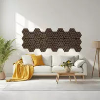 Homestyle4U Akustinės plokštės, šešiakampės korio formos 3D sienų plokštės, 30x26x2 cm, rudos