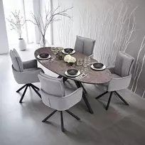Homestyle4U Valgomojo stalas ir kėdžių komplektas, 200x95x76 cm, ruda, juoda, pilka