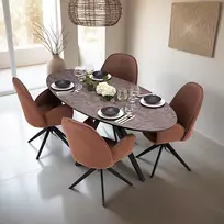 Homestyle4U Valgomojo stalas su kėdėmis, 200x95x76 cm, ruda, juoda