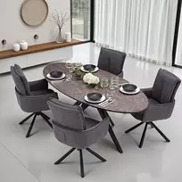 Homestyle4U Valgomojo stalas ir kėdžių komplektas, 200x95x93.5 cm, ruda, juoda, pilka