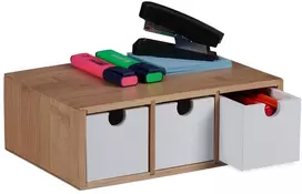 Relaxdays Stalčių dėžutė iš bambuko ir MDF, 3 skyriai