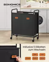 Songmics Skalbinių dėžė su ratukais, 140 L, 2 skyriai, juoda