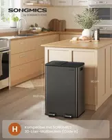Songmics Virtuvinė šiukšliadėžė su dviem skyriais ir Softclose dangčiu, 2 x 30 l