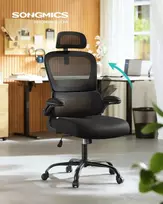 Songmics Ergonomiška biuro kėdė su tinkleliu ir atlenkiamais porankiais