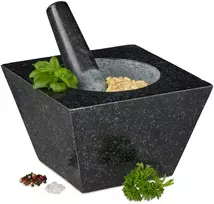 Relaxdays Didelė kvadratinė granito grūstuvė su grūstuku