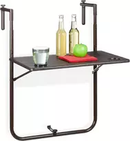 Relaxdays sulankstomas balkoninis stalas, 3 aukščio lygiai, plastikinis stalviršis, 59,5 × 36 cm, rudas, 10035752