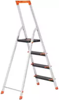 SONGMICS kopėčios, 4 pakopos, aliumininės kopėčios, 12 cm pločio pakopos, stovinčios kopėčios, įrankių dėklas, sulankstomos kopėčios, neslystančios, maks. statinis apkrovos pajėgumas 150 kg, TÜV Rheinland GS sertifikatas, atitinka EN131