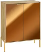 TV staliukas Sobuy Vitrina, 83x38x100 cm, MDF ir stiklas, auksinės veidrodinės durys