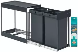 Songmics Šiukšliadėžė su dviem skyriais 48,6 × 25,4 × 44 cm pilka