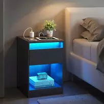 Songmics Naktinis staliukas su LED apšvietimu, stalčiumi ir 2 elektros lizdais
