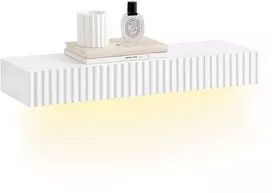Sobuy Sieninė lentyna su stalčiumi ir LED apšvietimu, 60x20x8 cm, balta, MDF