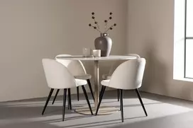 Venture Design Valgomojo stalas ir kėdžių komplektas Lycke 110 cm smėlio spalvos veliūras