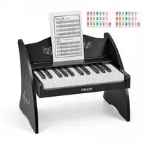 VEVOR Vaikiškas medinis skaitmeninis pianinas su 25 klavišais, dvigubo maitinimo nešiojamas muzikinis žaislas, reguliuojamo garsumo lavinamasis instrumentas, juoda vaikiška pianino klaviatūra