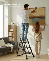 Songmics 3 pakopų sulankstoma kopėčia su fiksavimo mechanizmu 43 x 67 x 98 cm juoda