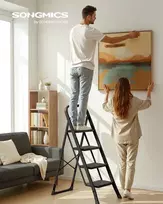 Songmics 4 pakopų sulankstoma kopėčia su fiksavimo mechanizmu 89 x 45 x 127 cm juoda
